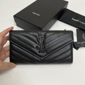 YSL Long Wallet Black Leather Black Tone 10767 19cm