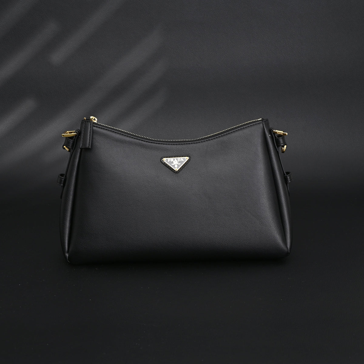 Prada Cleo Black Brushed Leather Shoulder Bag