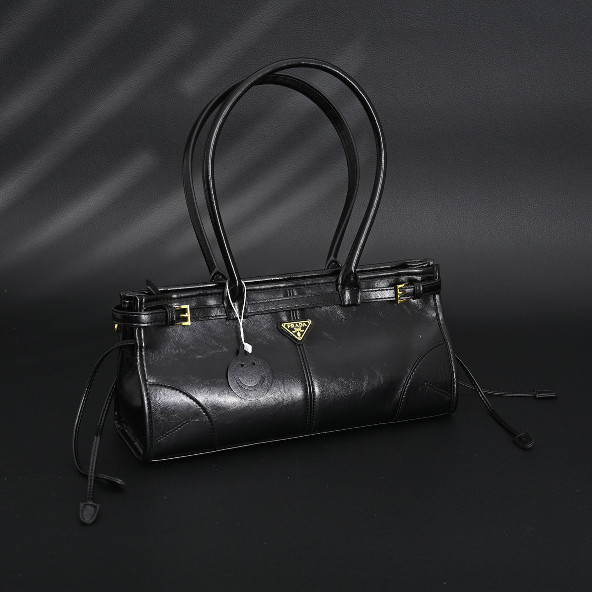 Prada Cleo Black Patent Leather Shoulder Bag with Gold Hardware