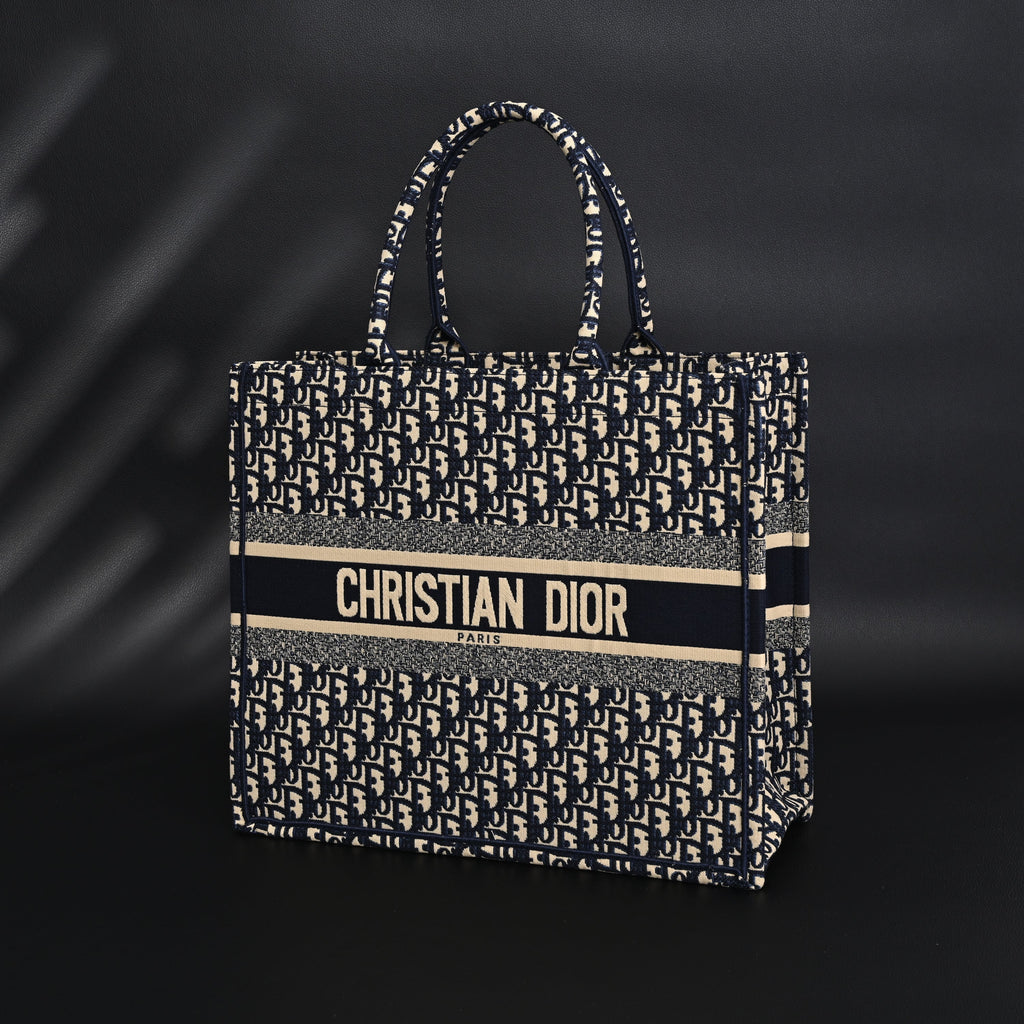 Christian Dior Large Book Tote – Blue Oblique Embroidery