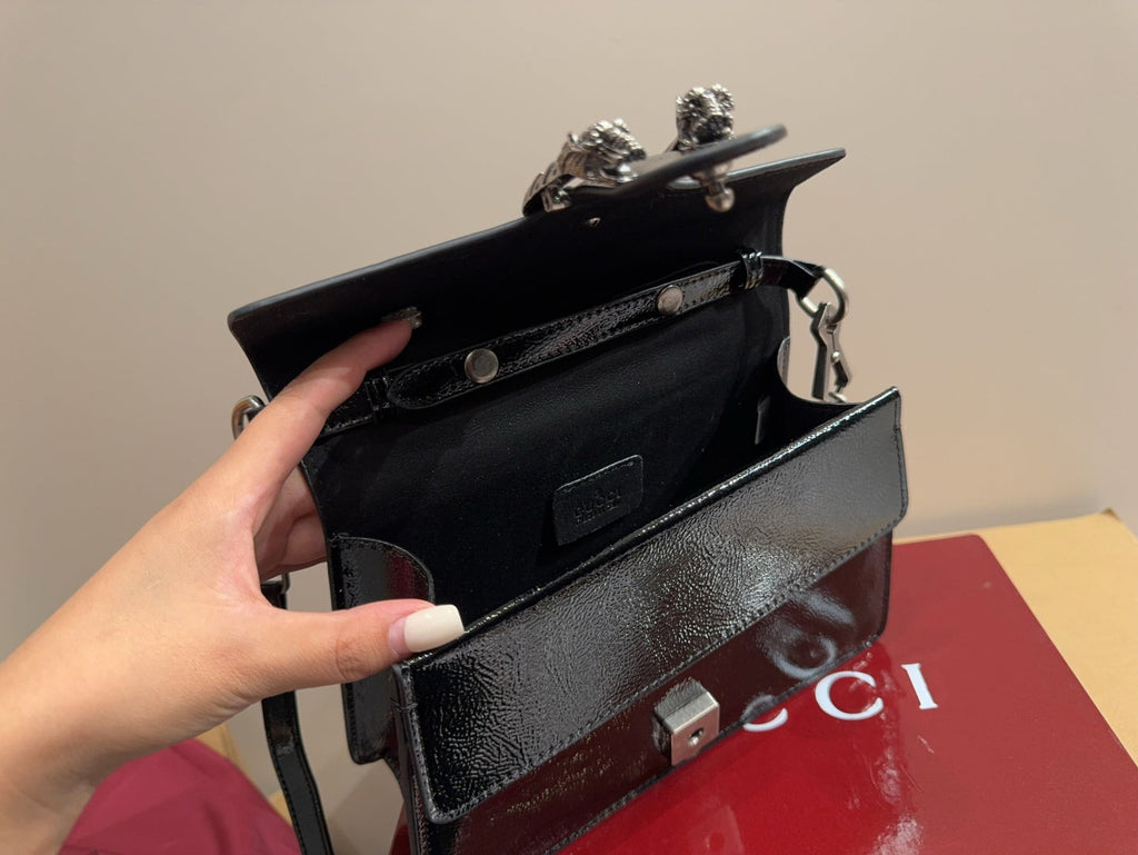 Gucci Glossy Black Handbag Crossbody 24x17cm