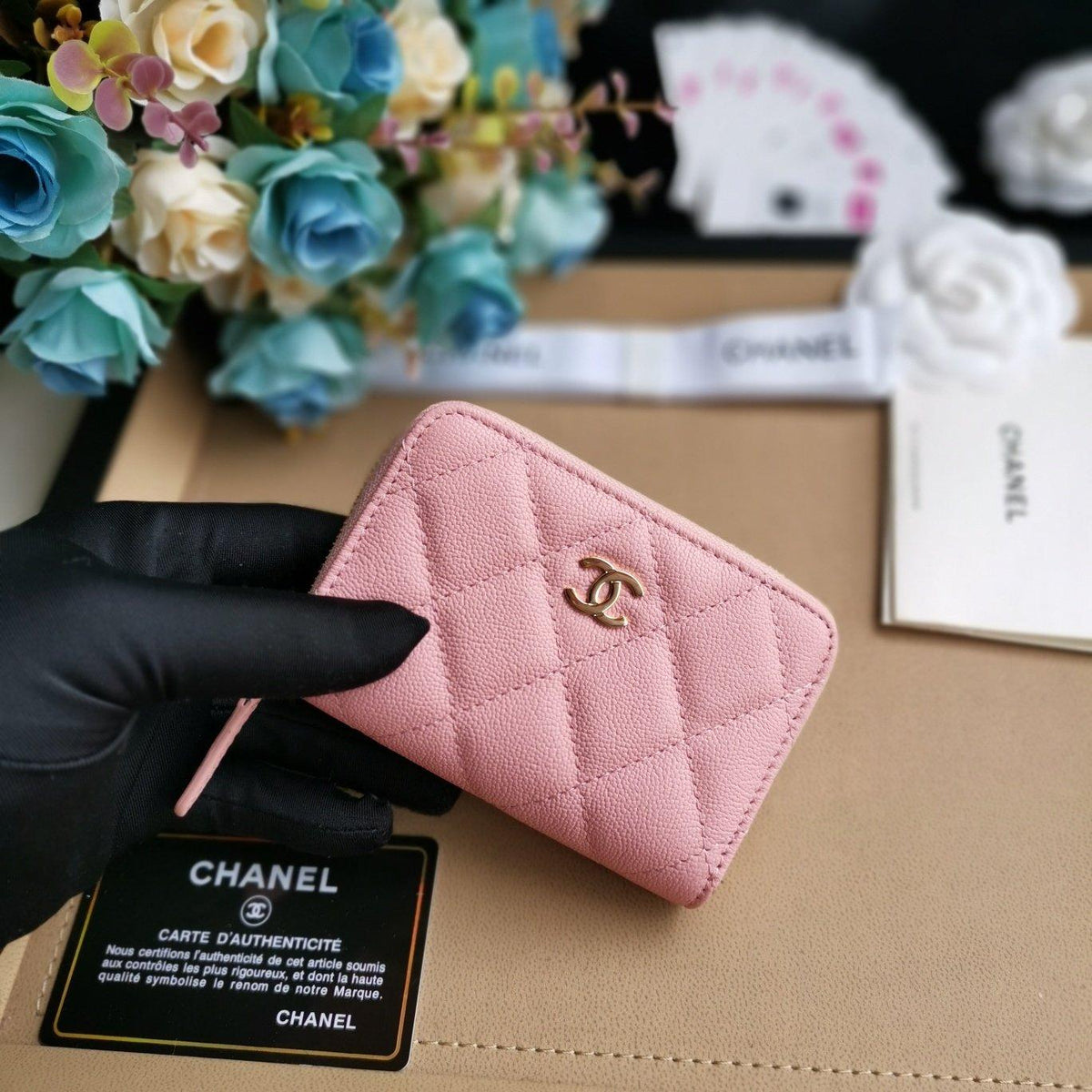 CHANEL 22C Pink Zip Coin wallet