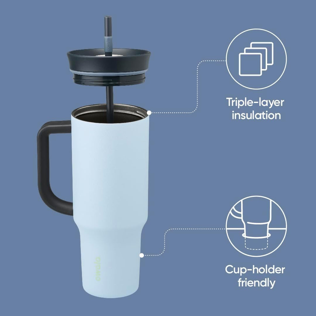 Owala 40oz Stainless Steel Tumbler – The Great Blue | Spill-Resistant Lid, Removable Straw & Carry Handle