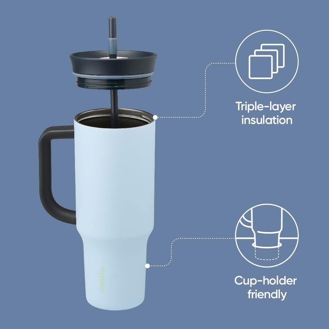 Owala 40oz Stainless Steel Tumbler – The Great Blue | Spill-Resistant Lid, Removable Straw & Carry Handle
