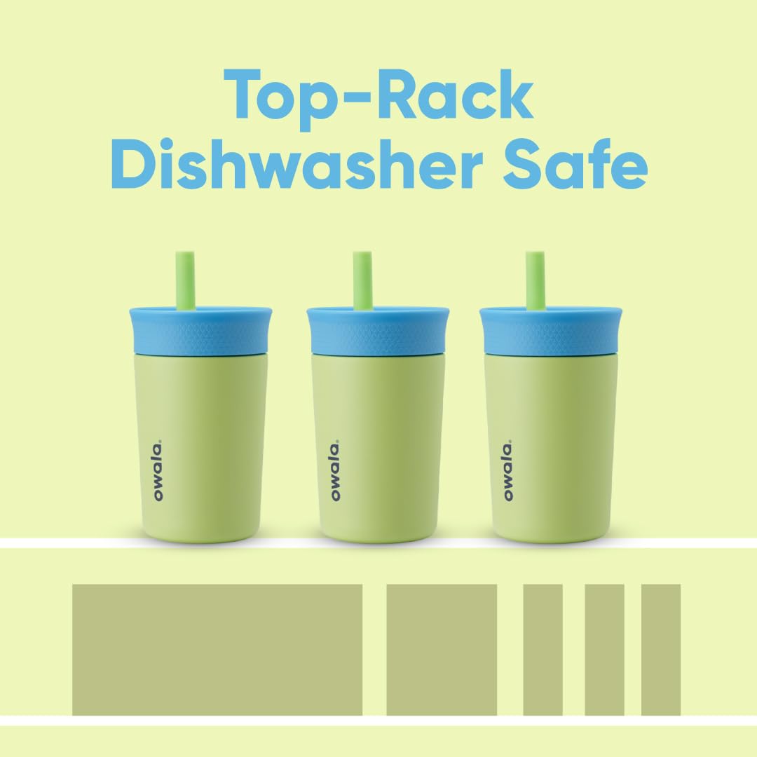 Owala Kids 12oz Insulated Stainless Steel Tumbler with Spill-Resistant Lid – Dishwasher Safe, Easy Clean, Blue & Light Green (Turtley Awesome)