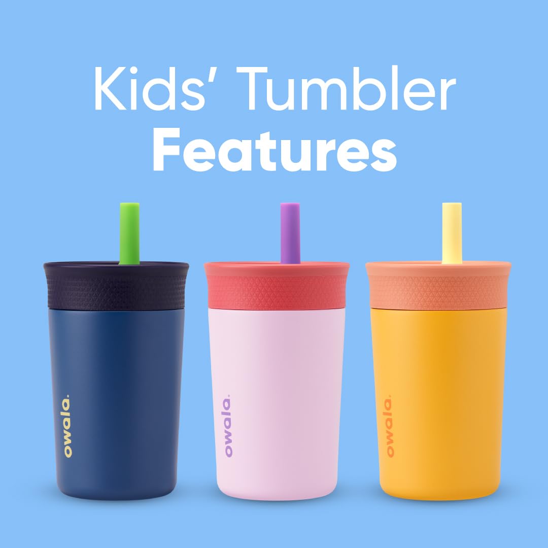 Owala Kids Tumbler 12oz – Insulated Stainless Steel, Spill-Resistant Lid (Peach & Yellow)