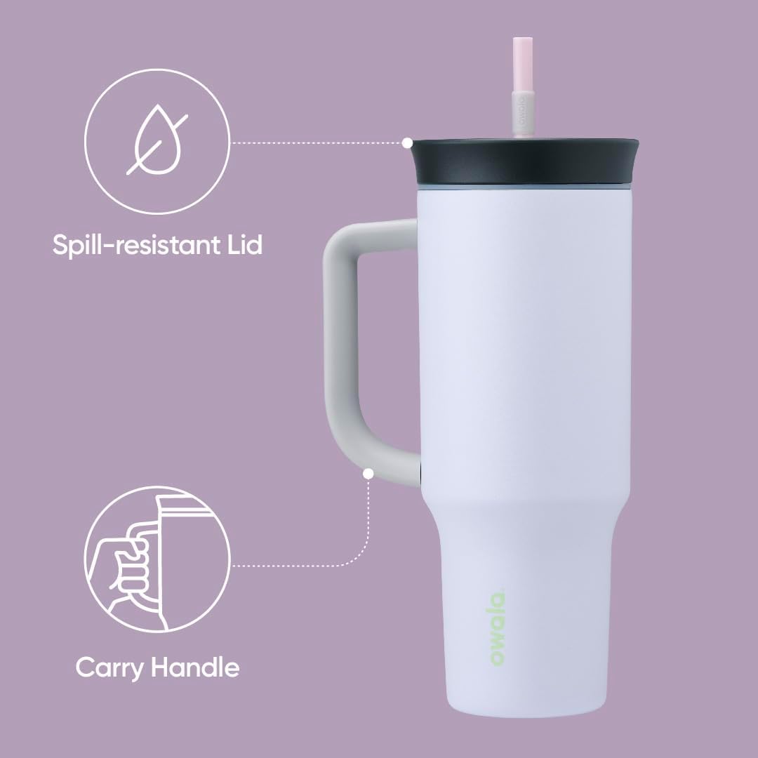Owala 40 oz Stainless Steel Tumbler - Spill-Resistant Lid, Straw, Carry Handle - Purple Bunny Hop