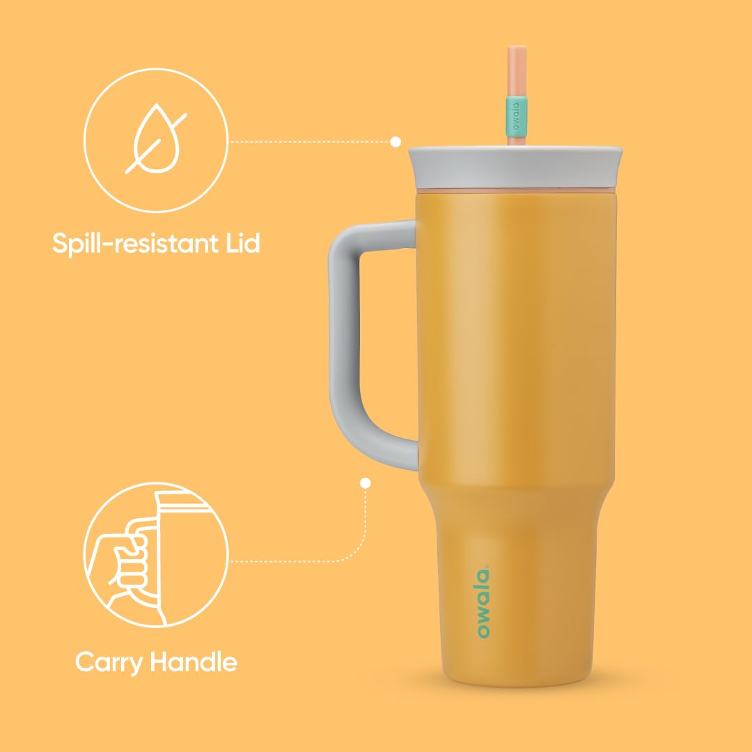Owala 40 oz Stainless Steel Travel Tumbler with Spill-Resistant Lid – Triple-Layer Insulation, Carry Handle, Orange