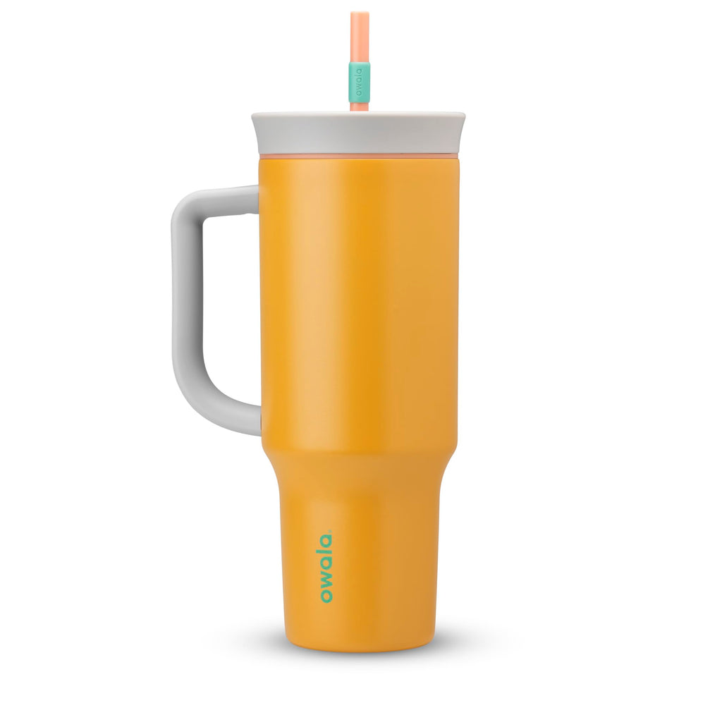 Owala 40 oz Stainless Steel Travel Tumbler with Spill-Resistant Lid – Triple-Layer Insulation, Carry Handle, Orange